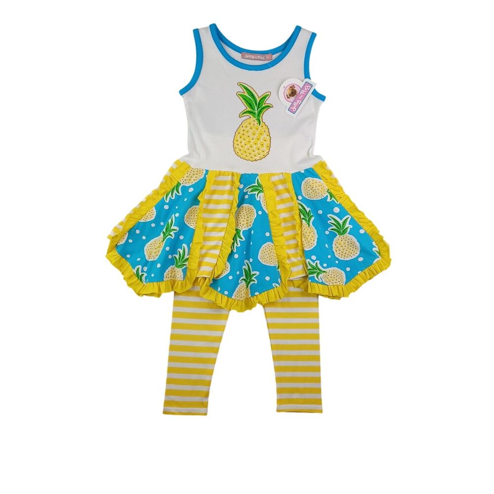 Jelly The Pug Girl Pineapple Tiered Ruffle Knit Dress Legging Set Outfit Size 2T
